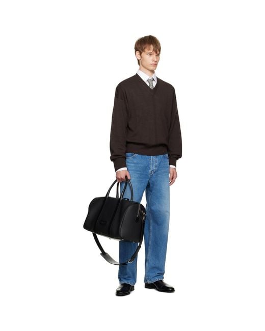 Tom Ford Black Soft Grain Leather Wide Medium Duffle Bag for men