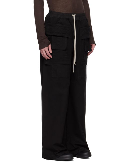 メンズ Rick Owens ブラック Hollywood Creatch ドローストリング ワイド カーゴパンツ Black