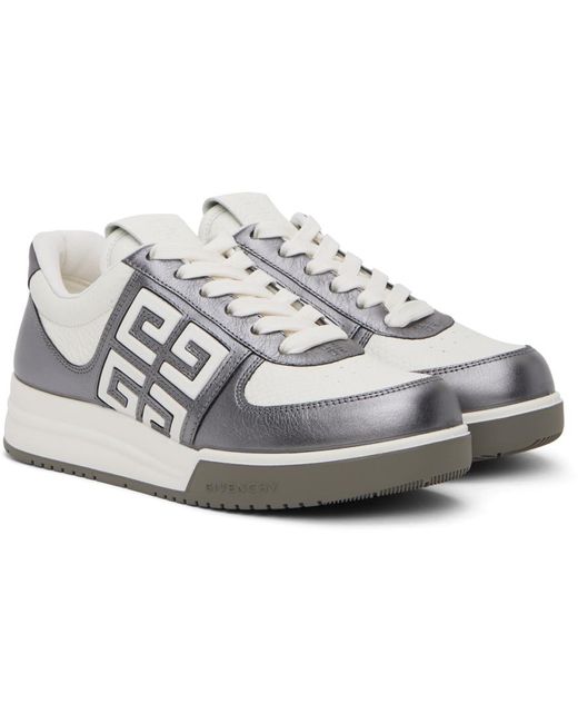 Givenchy Black Gunmetal & White G4 Laminated Leather Sneakers