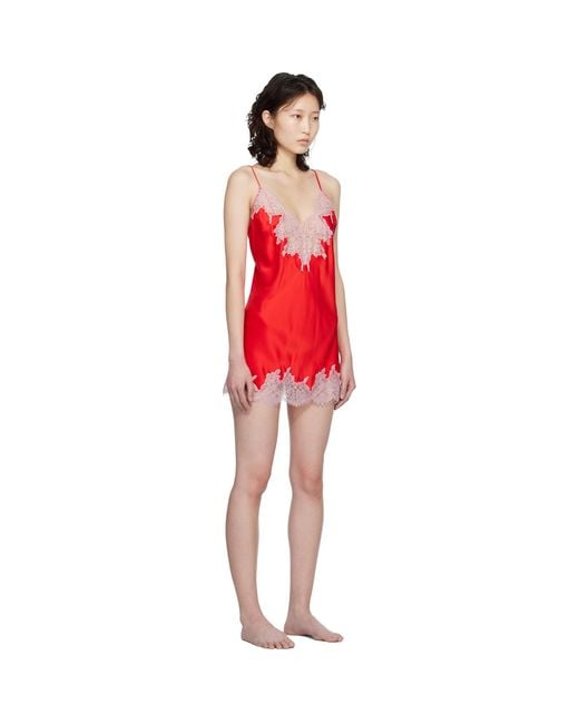 Skims Red Silk Lace Mini Slip