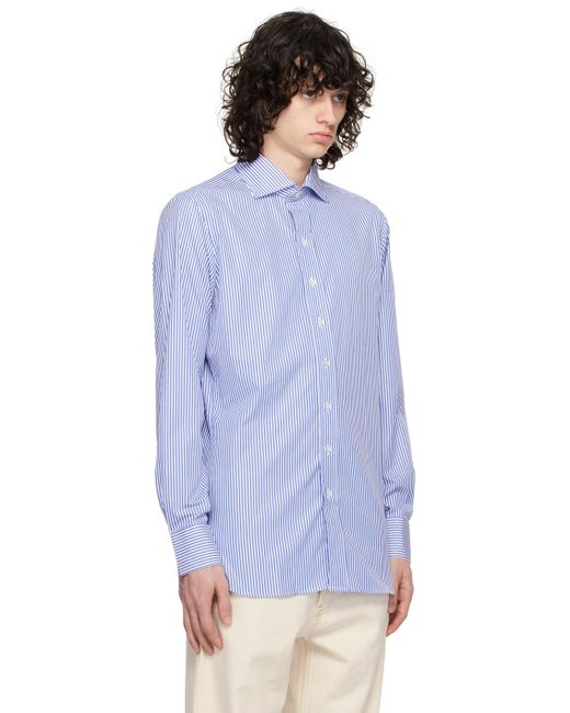 Chemise blanc et bleu à rayures bengales Drake's pour homme en coloris Blue