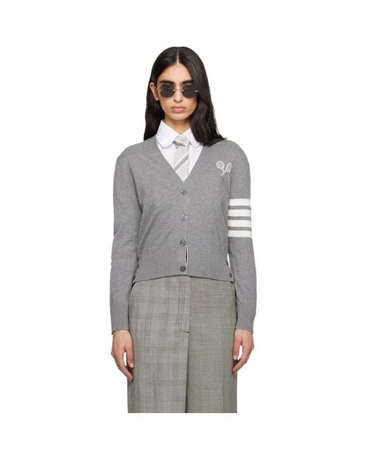Thom Browne Black Tennis Racquets 4-Bar Cotton V-Neck Cardigan