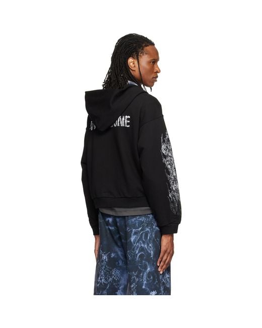 we11done Black Lace Zip-Up Hoodie for men