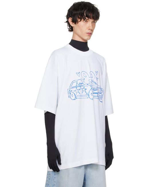 Vetements White Scribbled Car T-shirt for men