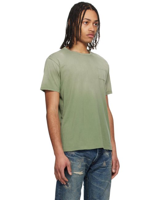 メンズ RRL グリーン ガーメントダイ ポケットTシャツ Green