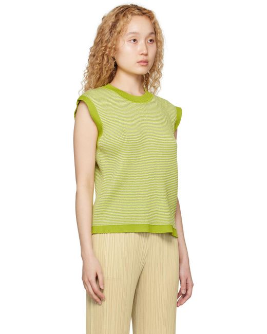 Pleats Please Issey Miyake Yellow Green Across Sweater