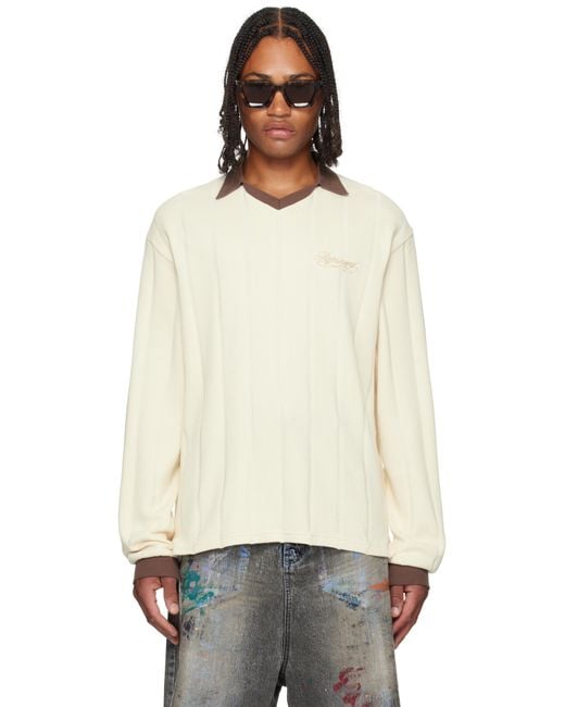 Represent White Off- Retro Football Long Sleeve Polo for men