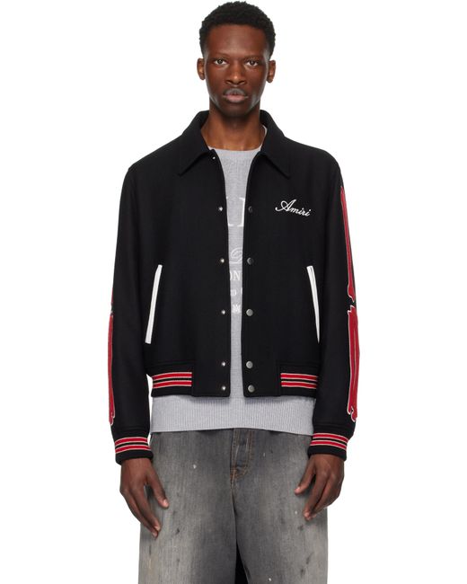 Blouson Aviateur Noir Et Rouge À Appliqués D'Os Amiri pour homme en coloris Black
