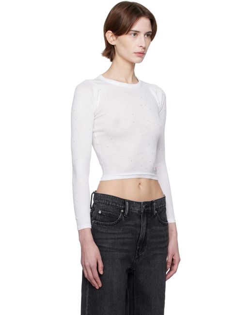 Alexander Wang ホワイト Crystal Hotfix 長袖 クルーネックTシャツ Black