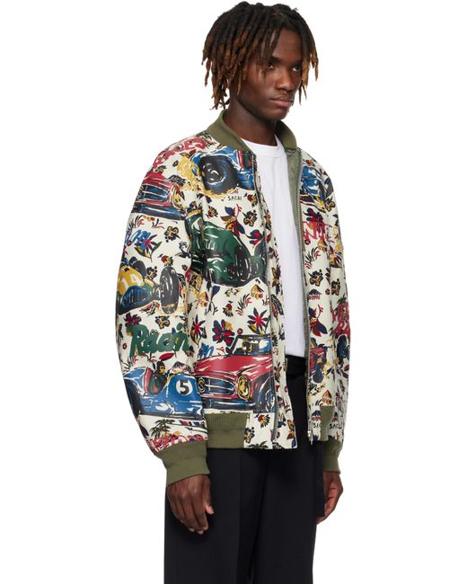 Sacai Car Race Tropical Print Bomber Jacket in Gray for Men