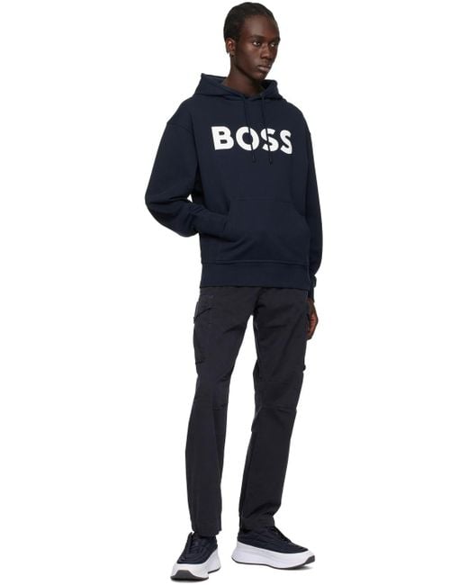 Baskets rembourrées bleu marine et blanc en jersey à logos Boss pour homme en coloris Black