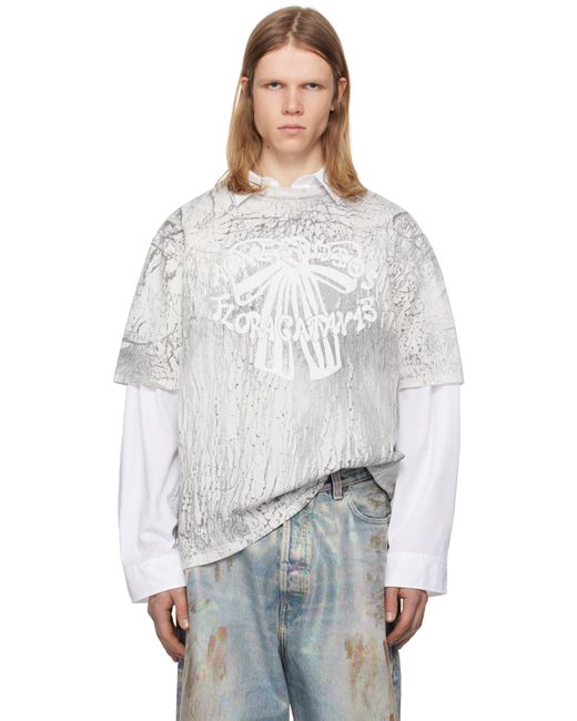 メンズ Acne グレー プラスター プリントTシャツ White