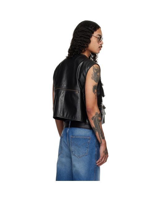 Lu'u Dan Black Cargo Faux-Leather Vest for men