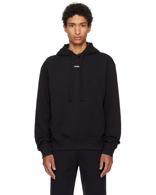 HUGO Black Cotton-Terry Relaxed-Fit Hoodie for men