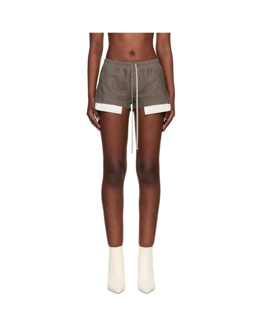 Rick Owens Black Taupe Fog Boxer Leather Shorts