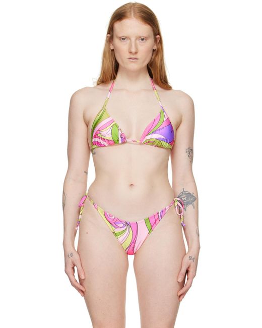Haut de bikini e à motif graphique et logos imprimés Moschino en coloris Pink