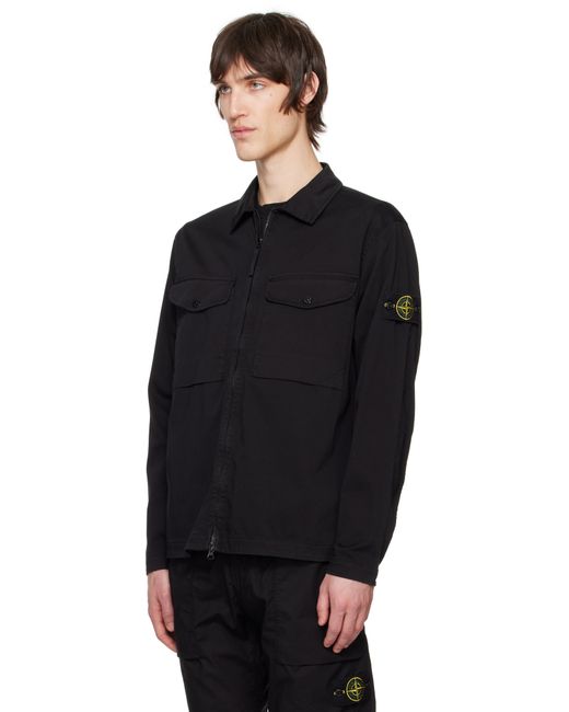 STONE  /オーガニックコットンストレッチ オーバーシャツ メンズ Stone Island ブラック ストレッチ オーガニックコットン