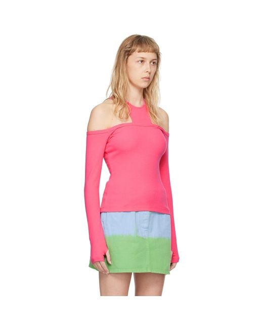 MSGM Red Pink Cutout Long Sleeve T-shirt