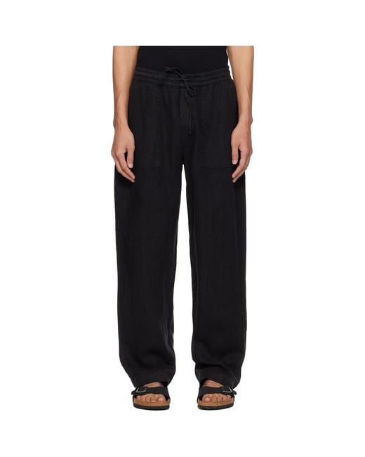 Merz B. Schwanen Black Drawstring Worker's Linen Trousers for men