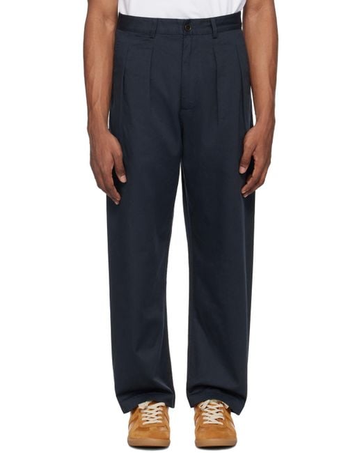 Universal Works Blue Double Pleat Trousers for men