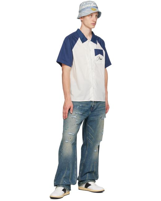 Rhude Blue Off-white & Navy Raglan Sleeve Shirt for men