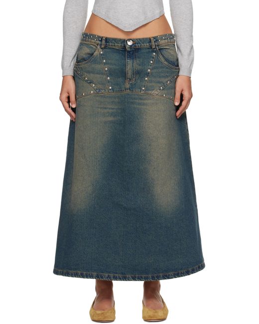 GIMAGUAS Blue Studded Denim Maxi Skirt
