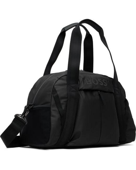 メンズ Boss ブラック フェイクレザー ホールドオール ダッフルバッグ Black