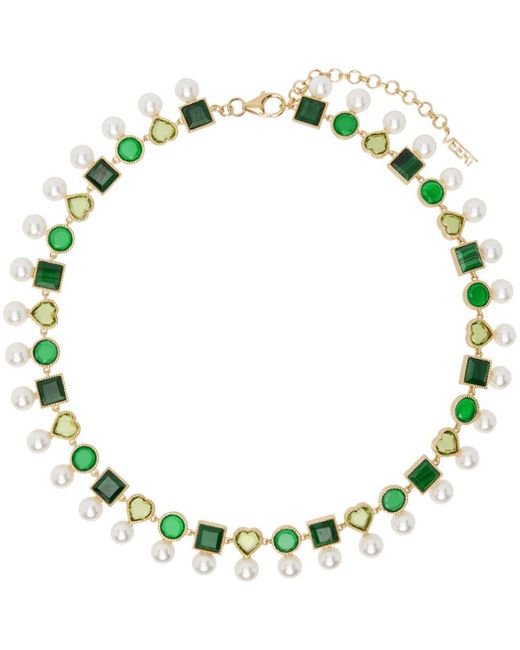 Collier shape blanc et doré à perles et à pierres vertes Veert pour homme en coloris Green