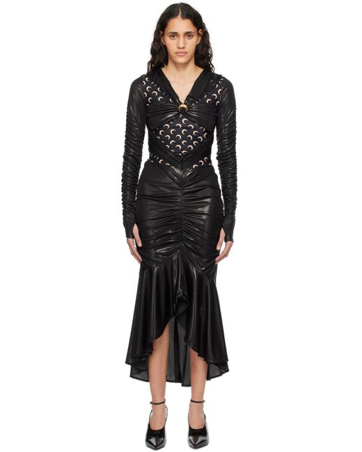 MARINE SERRE Black Regenerated Midi Dress