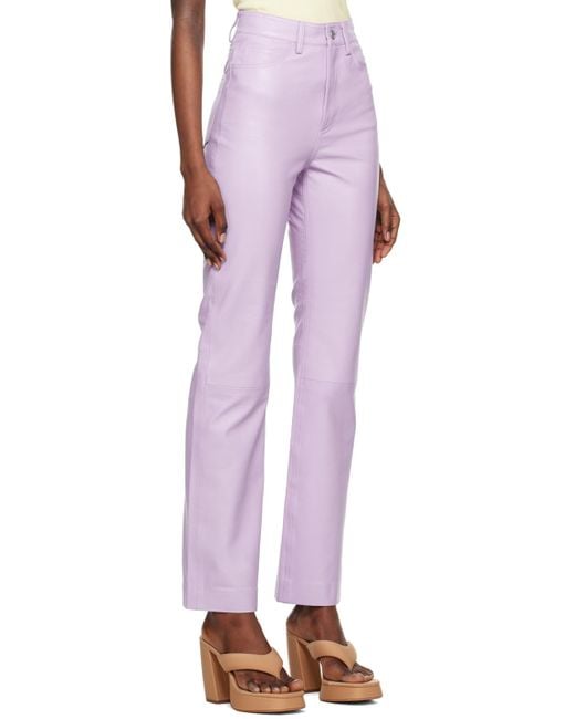 REMAIN Birger Christensen Purple Straight-leg Leather Pants