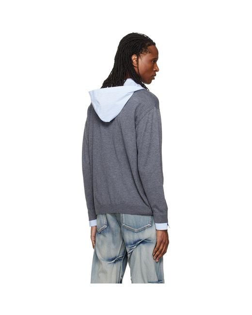 we11done Blue Hooded Shirt-Layered Cardigan for men