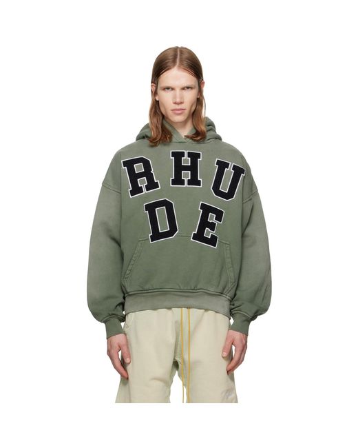 Rhude Green Chenille Patch Logo Hoodie for men