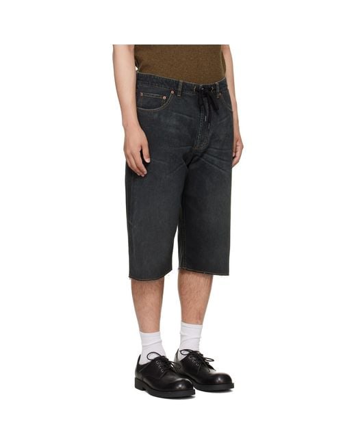 MM6 by Maison Margiela Black Drawstring Denim Shorts for men