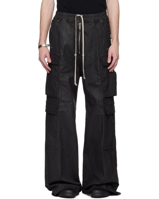 Rick Owens Black Hollywood Double Cargo Jumbo Belas Denim Pants for men