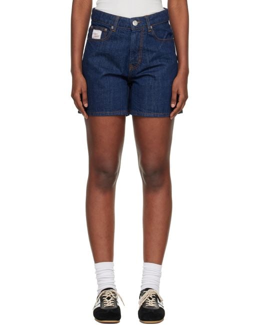 AMI Parisデニムショートパンツ Ami Paris レディース ブルー Heritage コットン デニムショートパンツ