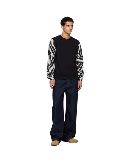 Dries Van Noten Black Poplin Sleeve T-Shirt for men