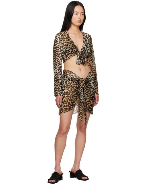 Ganni Black & Tan Leopard Miniskirt
