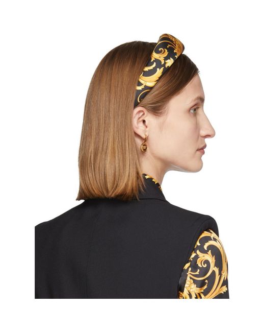hair clips and hair accessories Versace Barocco Silk Scrunchie in Black Womens Accessories Headbands 