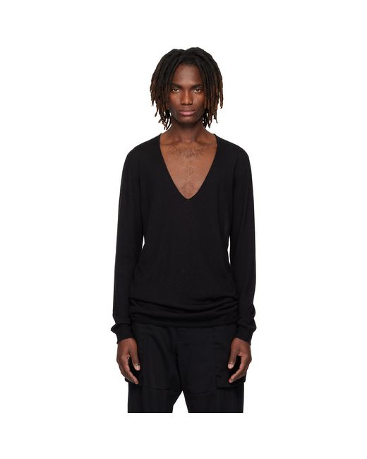 Rick Owens Black Temple Oversize Extreme V Neck Sweater for men