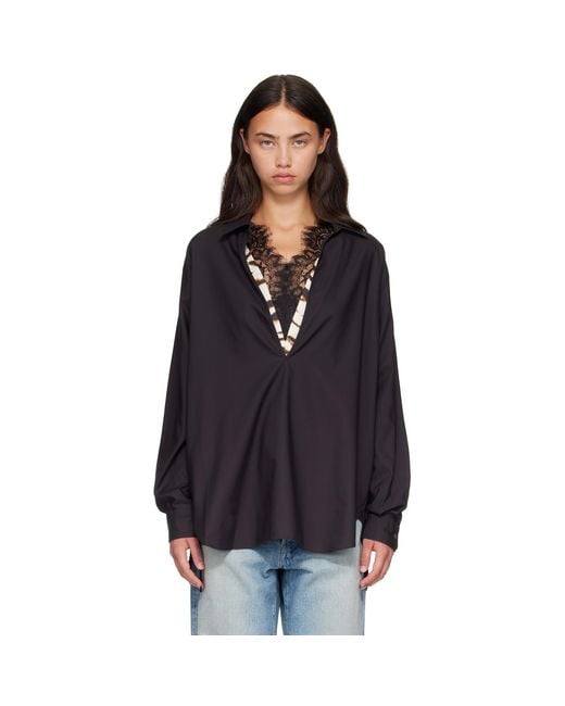 Ssstein Black Pima Cotton Oversized Skipper Shirt
