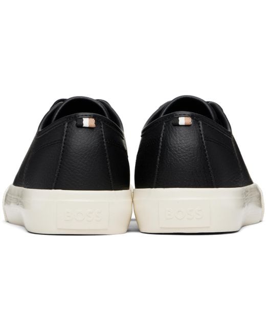 メンズ Boss ブラック フェイクレザー テニススニーカー Black