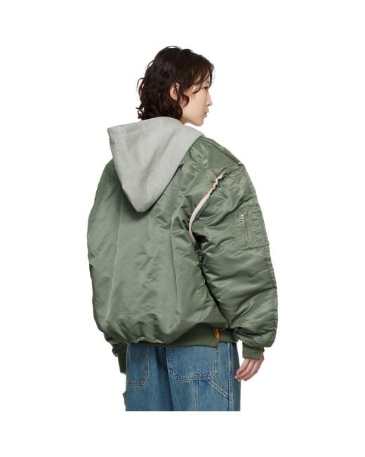 Vetements Green Khaki Alpha Industries Edition Attached Hood Bomber Jacket