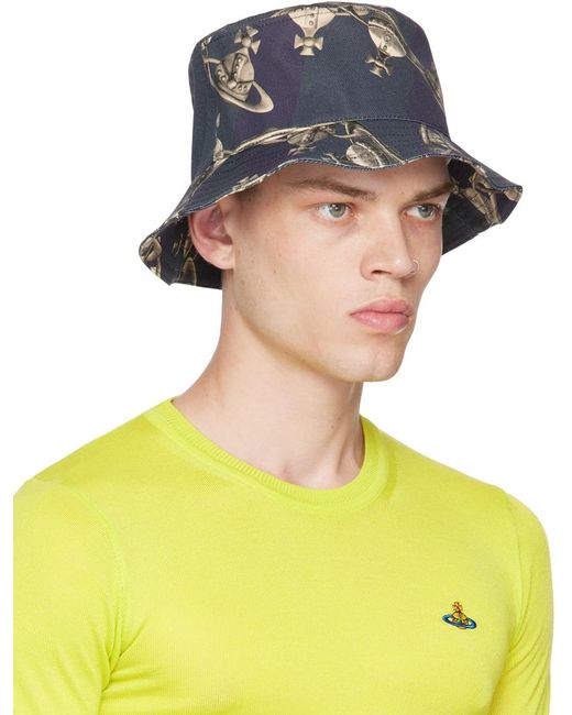 Vivienne Westwood Yellow Navy Orb Chain Bucket Hat for men