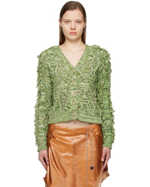 ANDERSSON BELL Green Fringe Two Way Cardigan