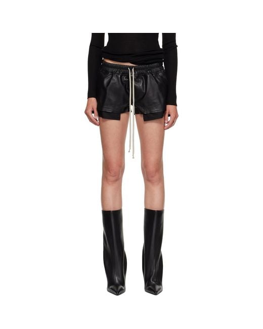 Rick Owens Black Tower Fog Leather Shorts