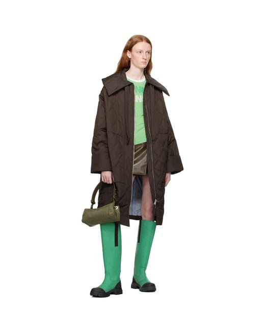 Ganni Green Brown Patent Faux-leather Miniskirt