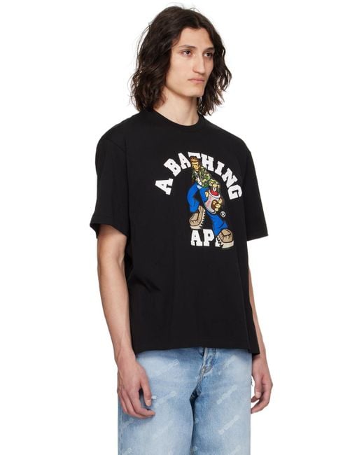 A Bathing Ape Black Graffiti Character College T-Shirt for men