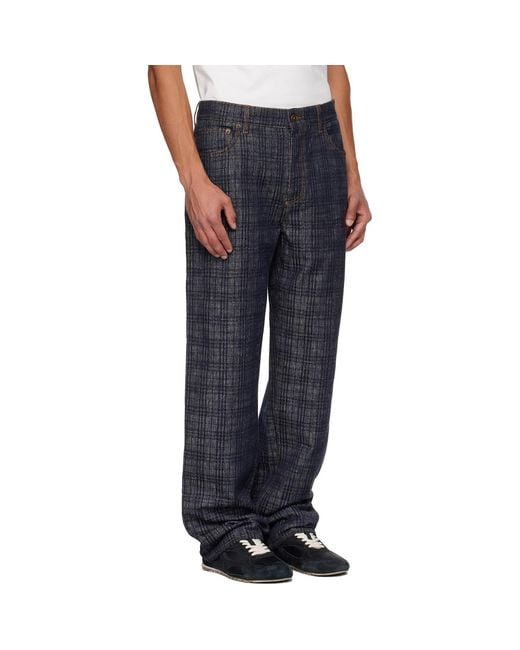 Burberry Blue Loose Check Jeans for men