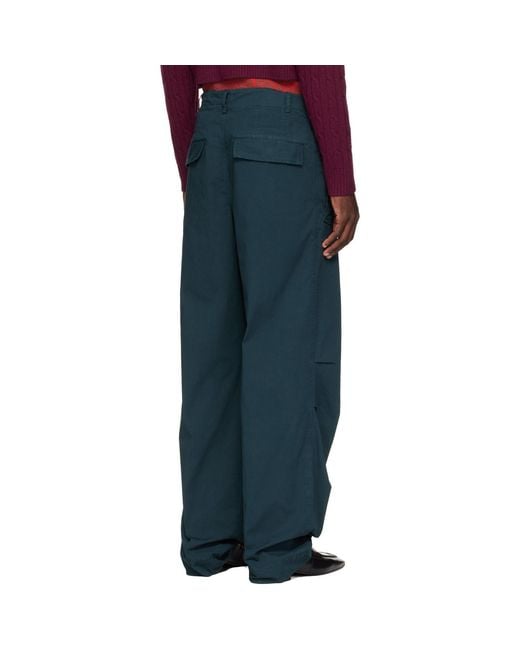 Dries Van Noten Blue Cotton Trousers for men