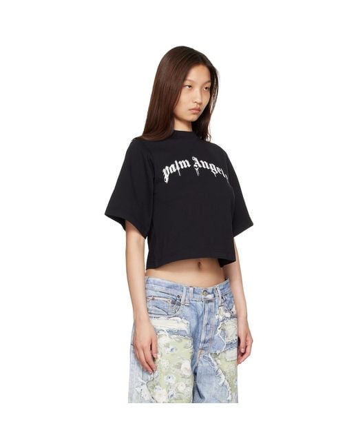 Palm Angels Black Dripping Curved Logo Boxy T-Shirt